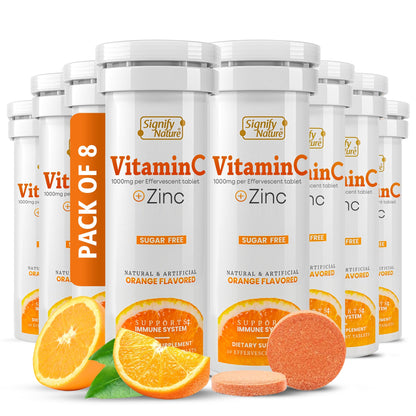 SIGNIFY NATURE Vitamin C 1000mg + Zinc - Effervescent Tablets (80CT) Sugar-Free & Vegan