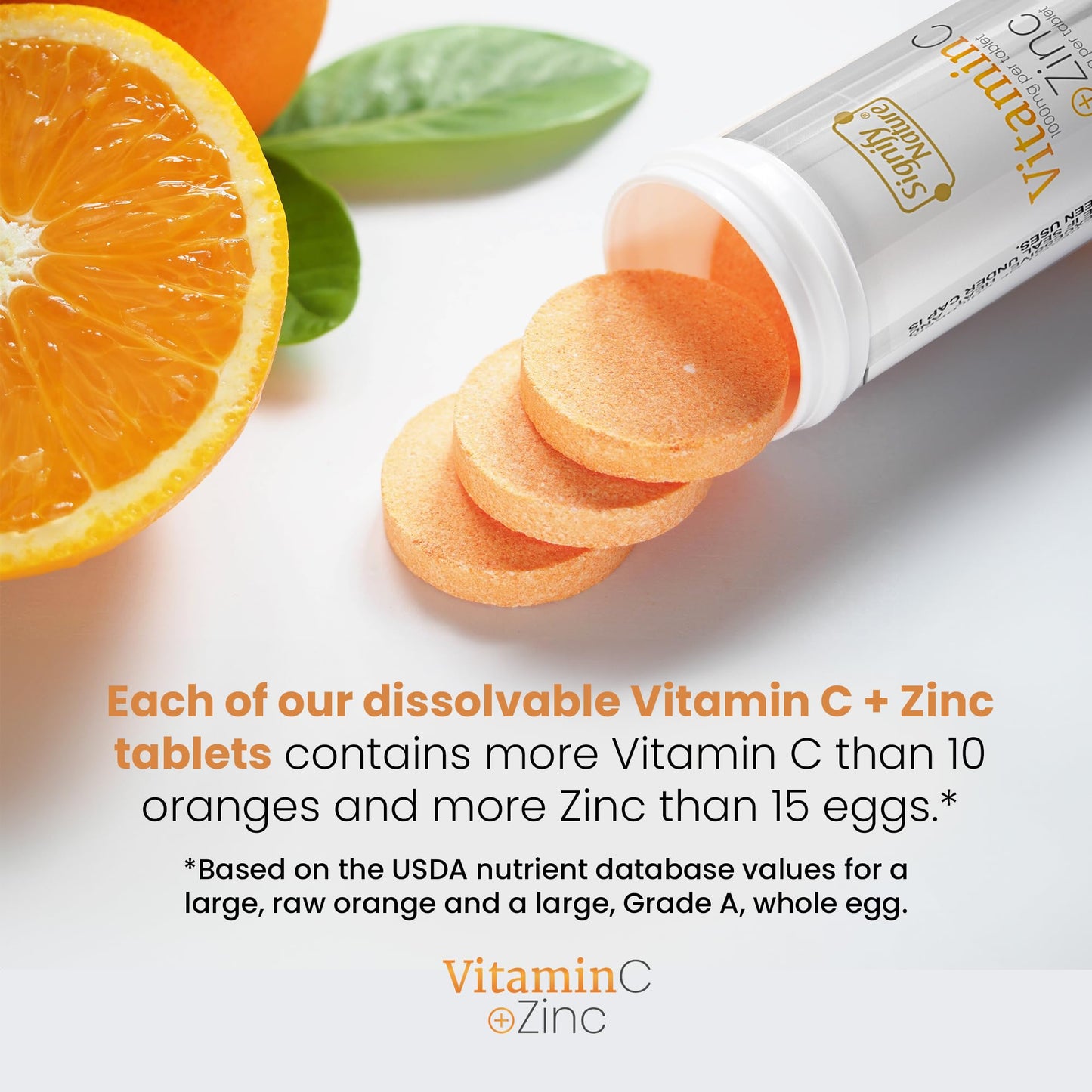 Signify Nature Vitamin C 1000mg Effervescent Tablets with Zinc - Sugar-Free & Vegan - 20 Count