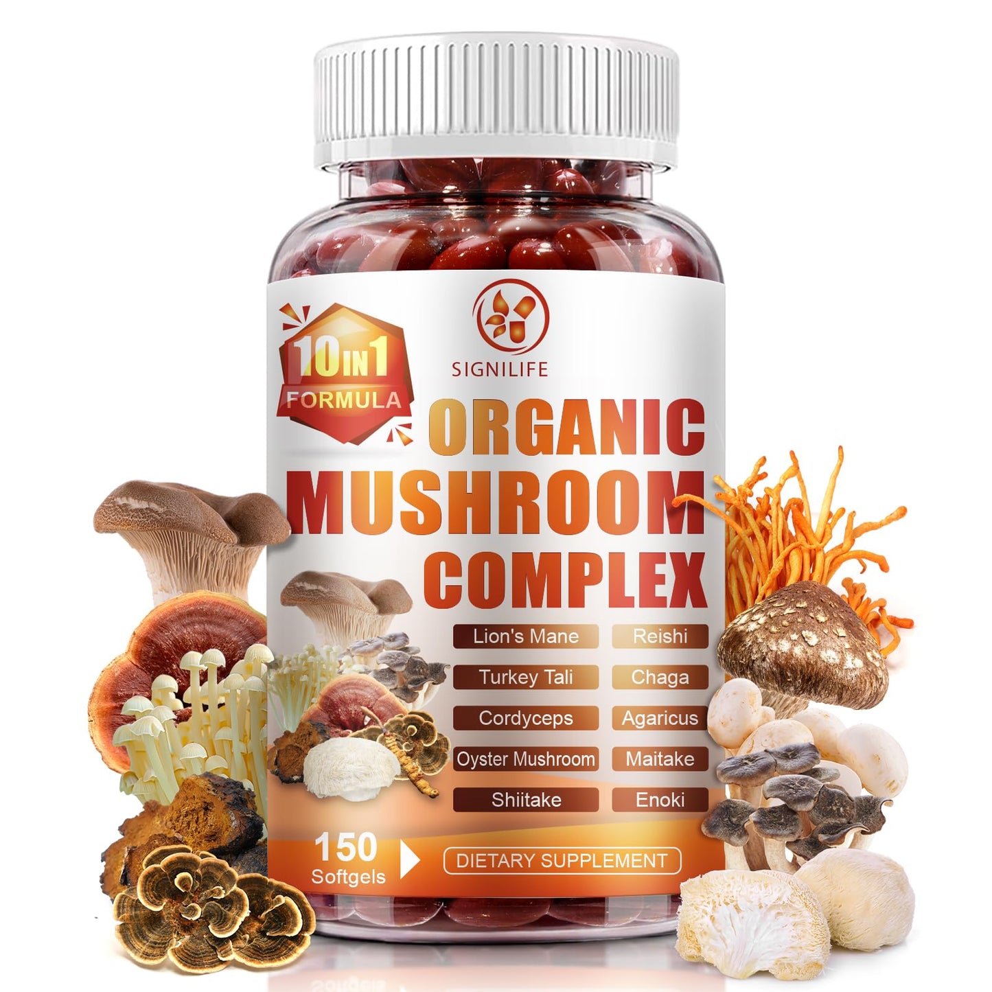 SIGNILIFE 10 in 1 Lion's Mane Mushroom Supplement – Memory & Focus – 150 Softgels