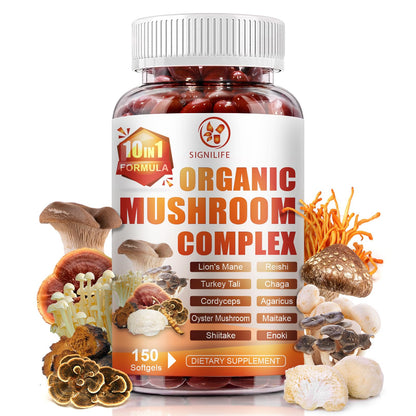 SIGNILIFE 10 in 1 Lion's Mane Mushroom Supplement – Memory & Focus – 150 Softgels