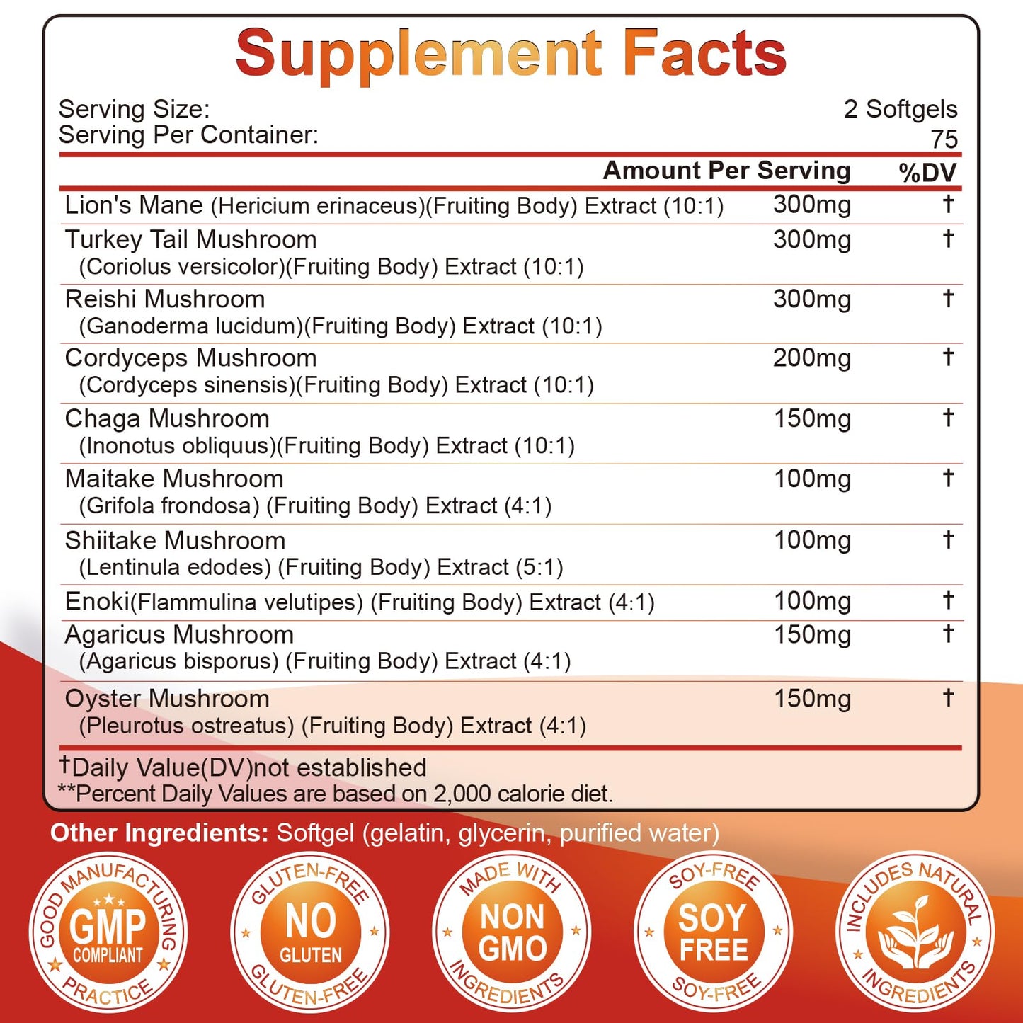 SIGNILIFE 10 in 1 Lion's Mane Mushroom Supplement – Memory & Focus – 150 Softgels