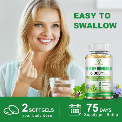 SIGNILIFE Oil of Oregano with Black Seed Oil - 6000mg, 150 Softgels for Immune Support