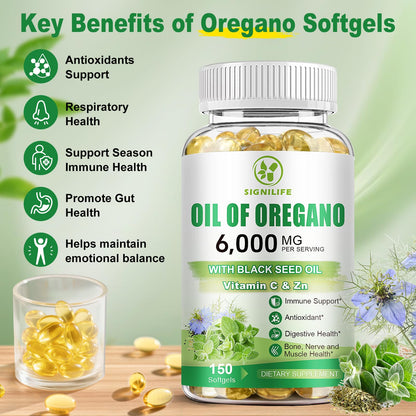 SIGNILIFE Oil of Oregano with Black Seed Oil - 6000mg, 150 Softgels for Immune Support