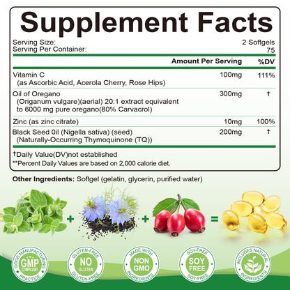 SIGNILIFE Oil of Oregano with Black Seed Oil - 6000mg, 150 Softgels for Immune Support
