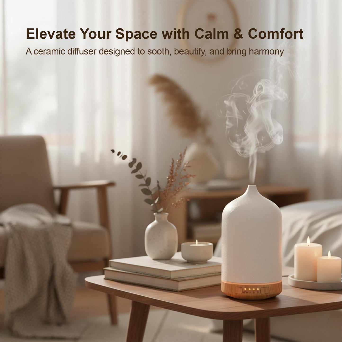 SIHUADON Ceramic Essential Oil Diffuser - 250ml Ultrasonic Humidifier, 7-Color Night Light & Timers