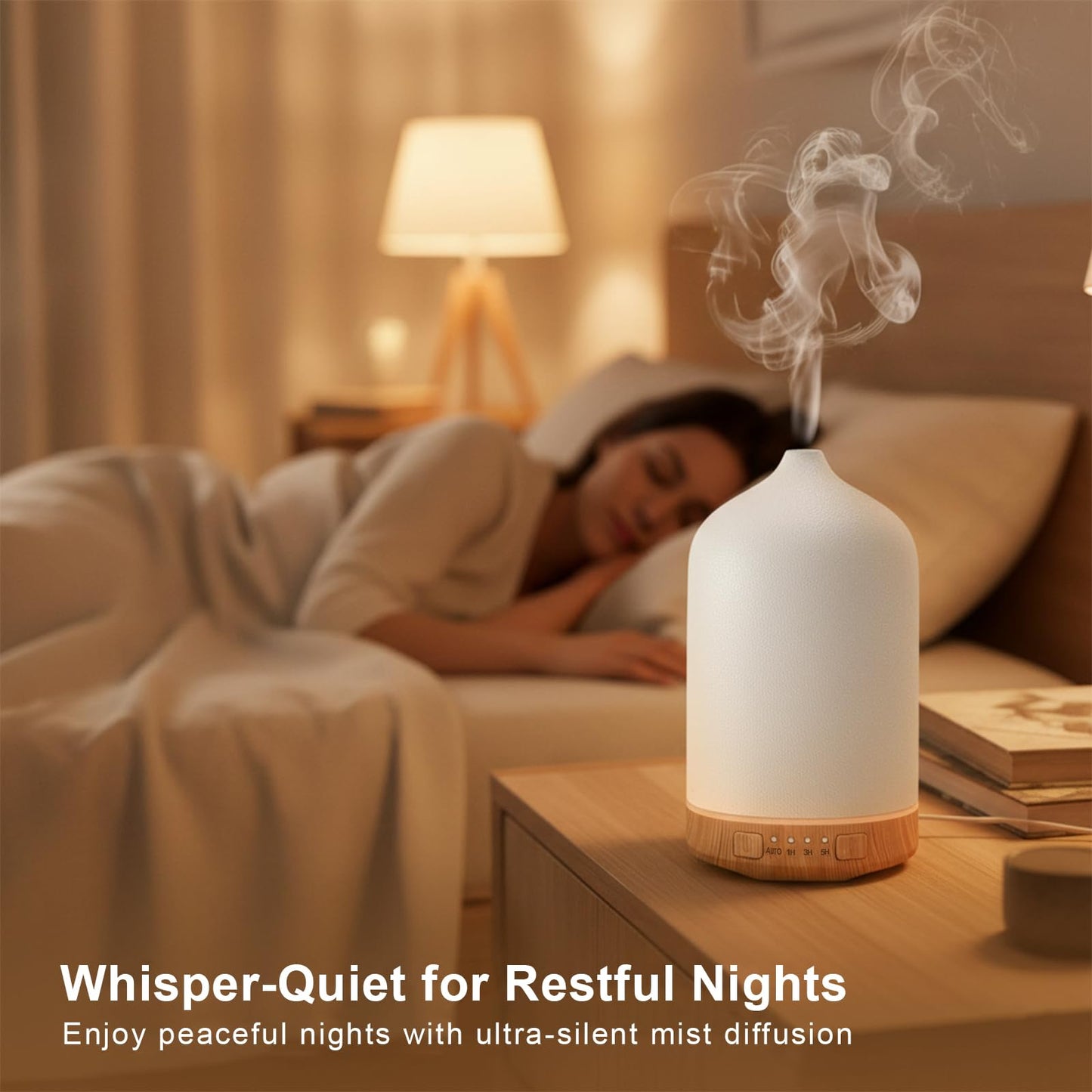 SIHUADON Ceramic Essential Oil Diffuser - 250ml Ultrasonic Humidifier, 7-Color Night Light & Timers