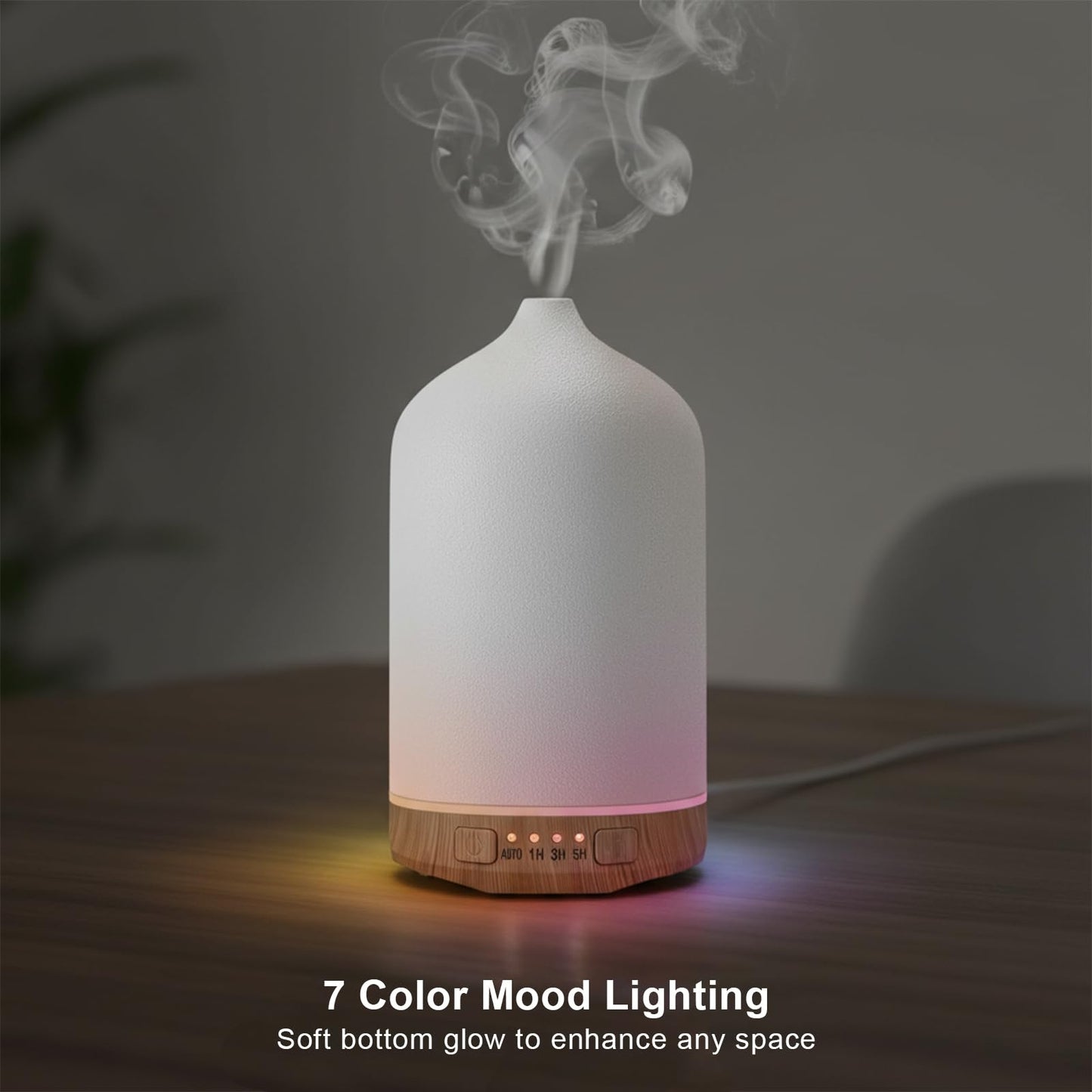SIHUADON Ceramic Essential Oil Diffuser - 250ml Ultrasonic Humidifier, 7-Color Night Light & Timers