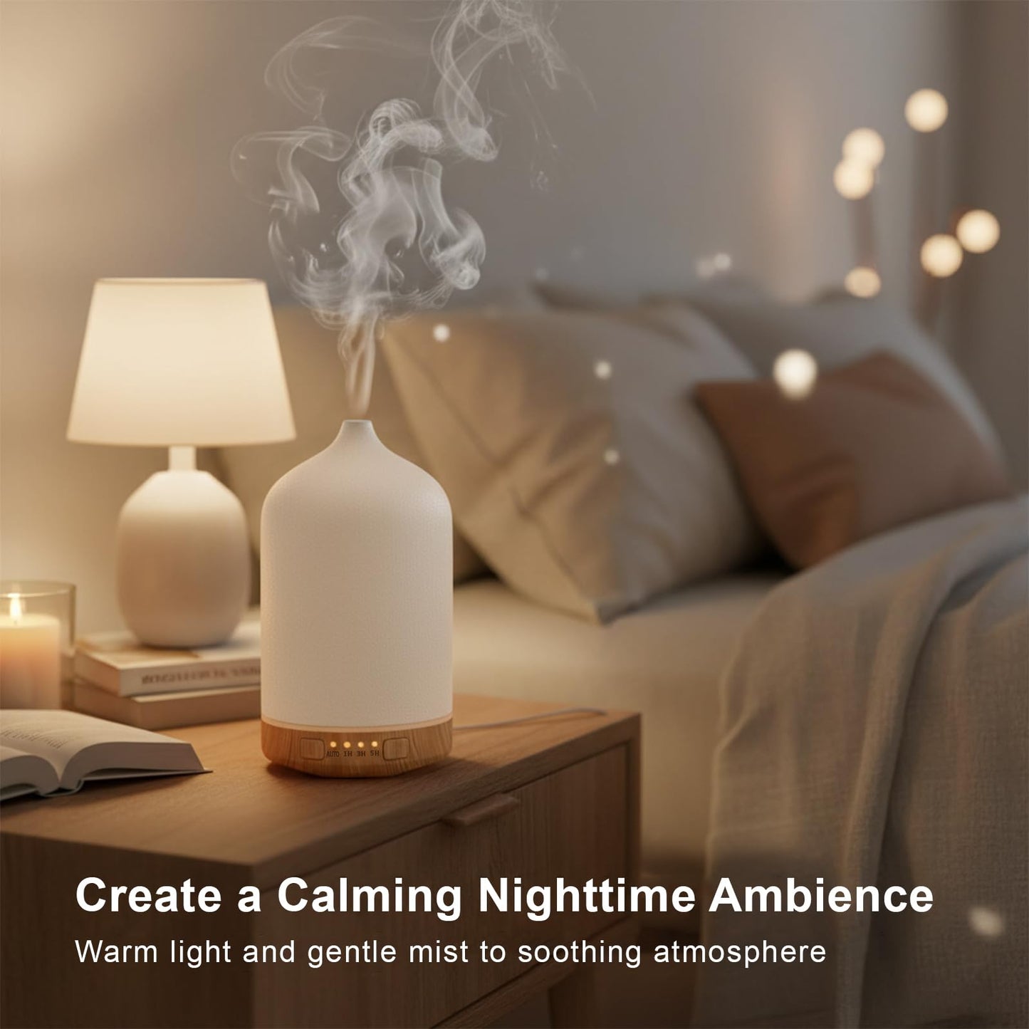 SIHUADON Ceramic Essential Oil Diffuser - 250ml Ultrasonic Humidifier, 7-Color Night Light & Timers
