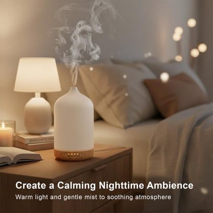 SIHUADON Ceramic Essential Oil Diffuser - 250ml Ultrasonic Humidifier, 7-Color Night Light & Timers