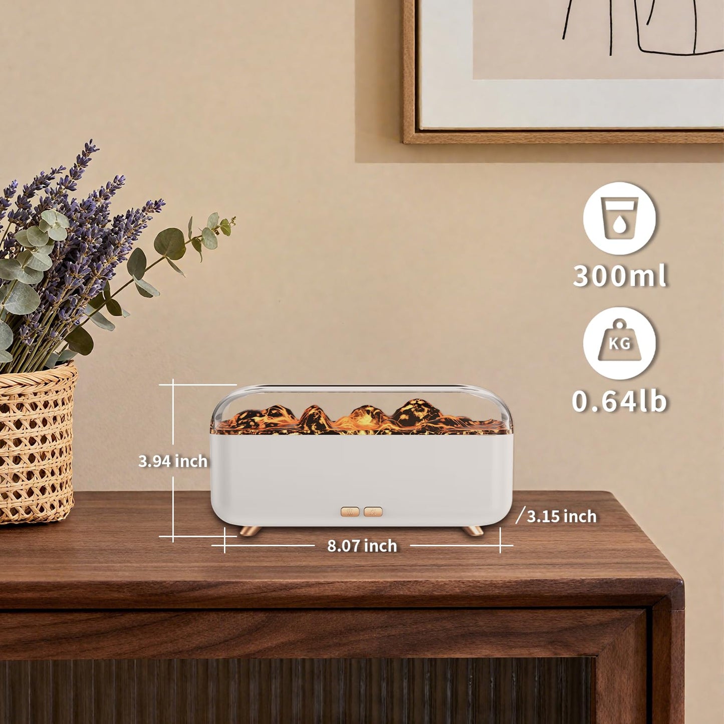 SIHUADON Essential Oil Diffuser – 300ml Flame Effect, Quiet Humidifier & 7-Color Night Light