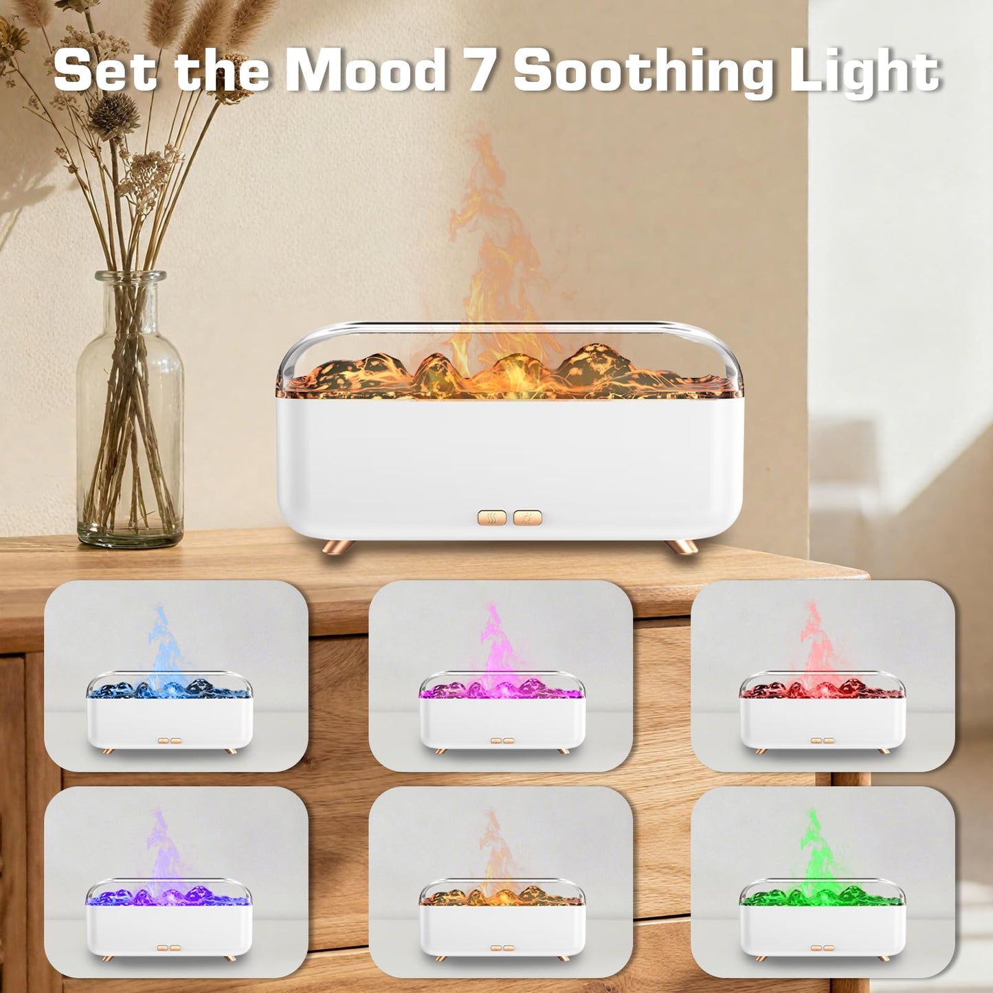 SIHUADON Essential Oil Diffuser – 300ml Flame Effect, Quiet Humidifier & 7-Color Night Light