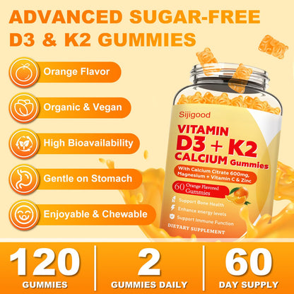 Sijigood Vitamin D3 K2 Gummies – 10,000 IU D3, 6-in-1 Bone & Immune Support