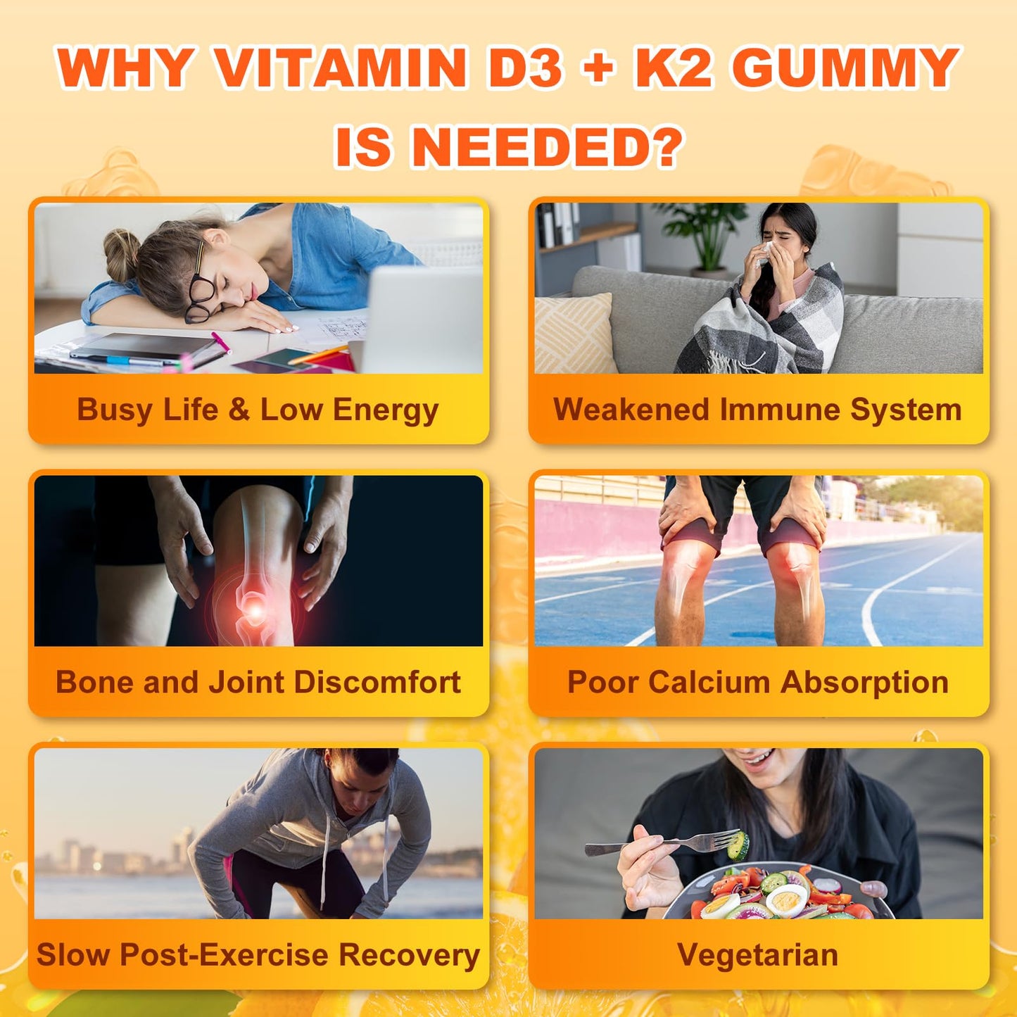 Sijigood Vitamin D3 K2 Gummies – 10,000 IU D3, 6-in-1 Bone & Immune Support