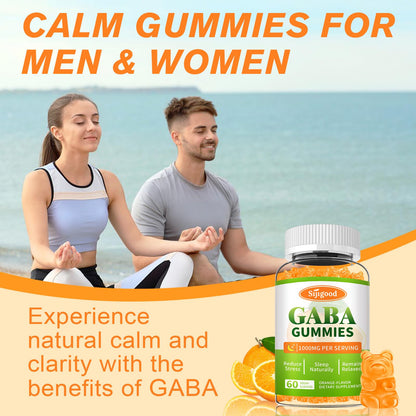 Sijigood GABA Gummies for Adults – Relaxation, Zzz & Mood Support | Sugar-Free Orange Gummies with L-Theanine, 5-HTP & Vitamin D3 | 60 Count