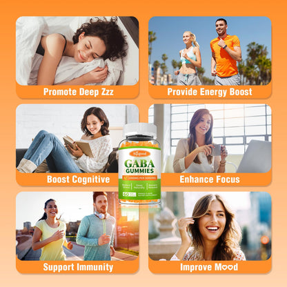 Sijigood GABA Gummies for Adults – Relaxation, Zzz & Mood Support | Sugar-Free Orange Gummies with L-Theanine, 5-HTP & Vitamin D3 | 60 Count