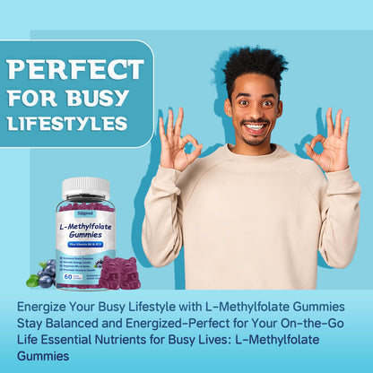 2 Pack Sijigood L-Methylfolate Gummies with Methyl B12 - Blueberry Flavor 120 Count