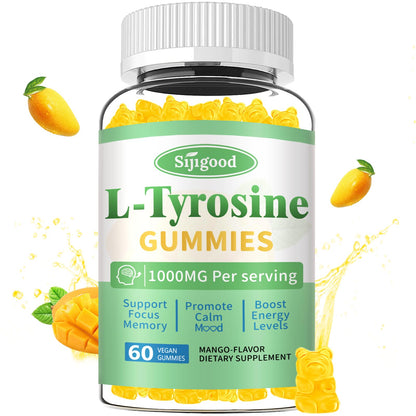 Sijigood L-Tyrosine Gummies - 1000mg Focus & Mood, Mango Flavor, 60 Count - Vegan & Gluten-Free