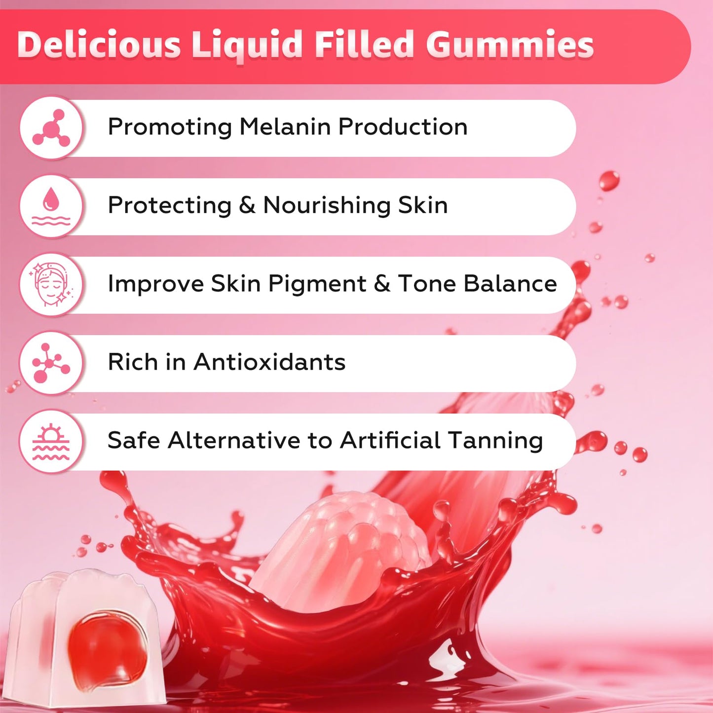 SijiGood Tanning Gummies - Sugar Free Self Tanning for Women & Men, Strawberry Flavor (60 Count)