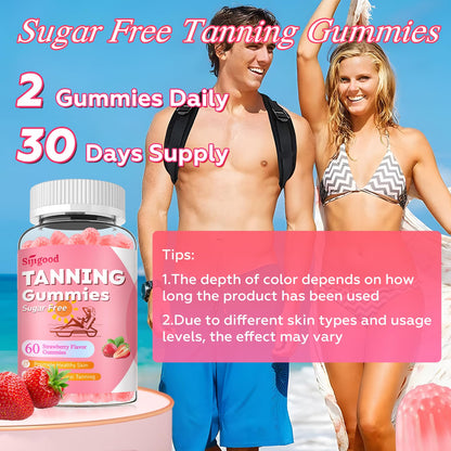 SijiGood Tanning Gummies - Sugar Free Self Tanning for Women & Men, Strawberry Flavor (60 Count)