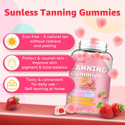 SijiGood 2 Pack Tanning Gummies – Sugar Free Self Tan, Strawberry, 120 Count