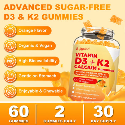 Sijigood Vitamin D3 K2 Gummies – 10000IU D3, 200mcg K2, 6-in-1 (60 Count)