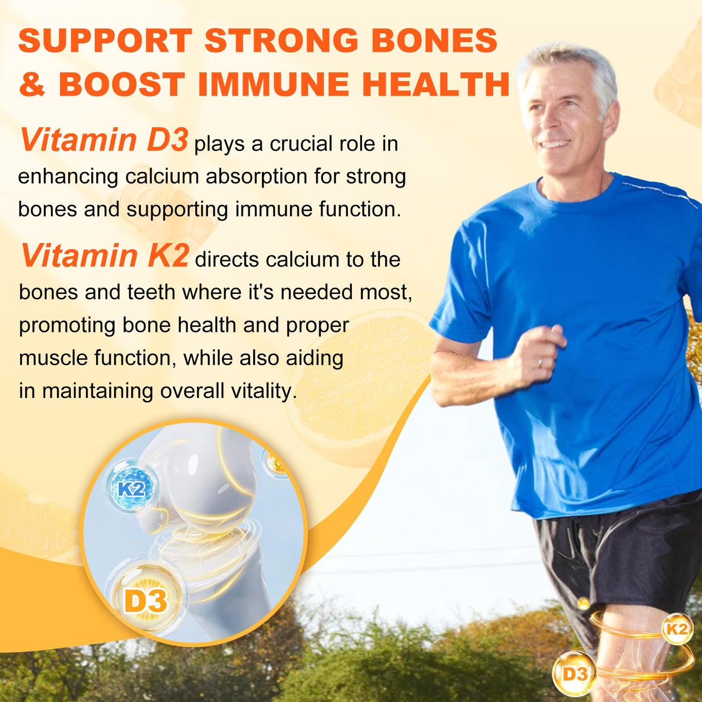 Sijigood Vitamin D3 K2 Gummies – 10000IU D3, 200mcg K2, 6-in-1 (60 Count)