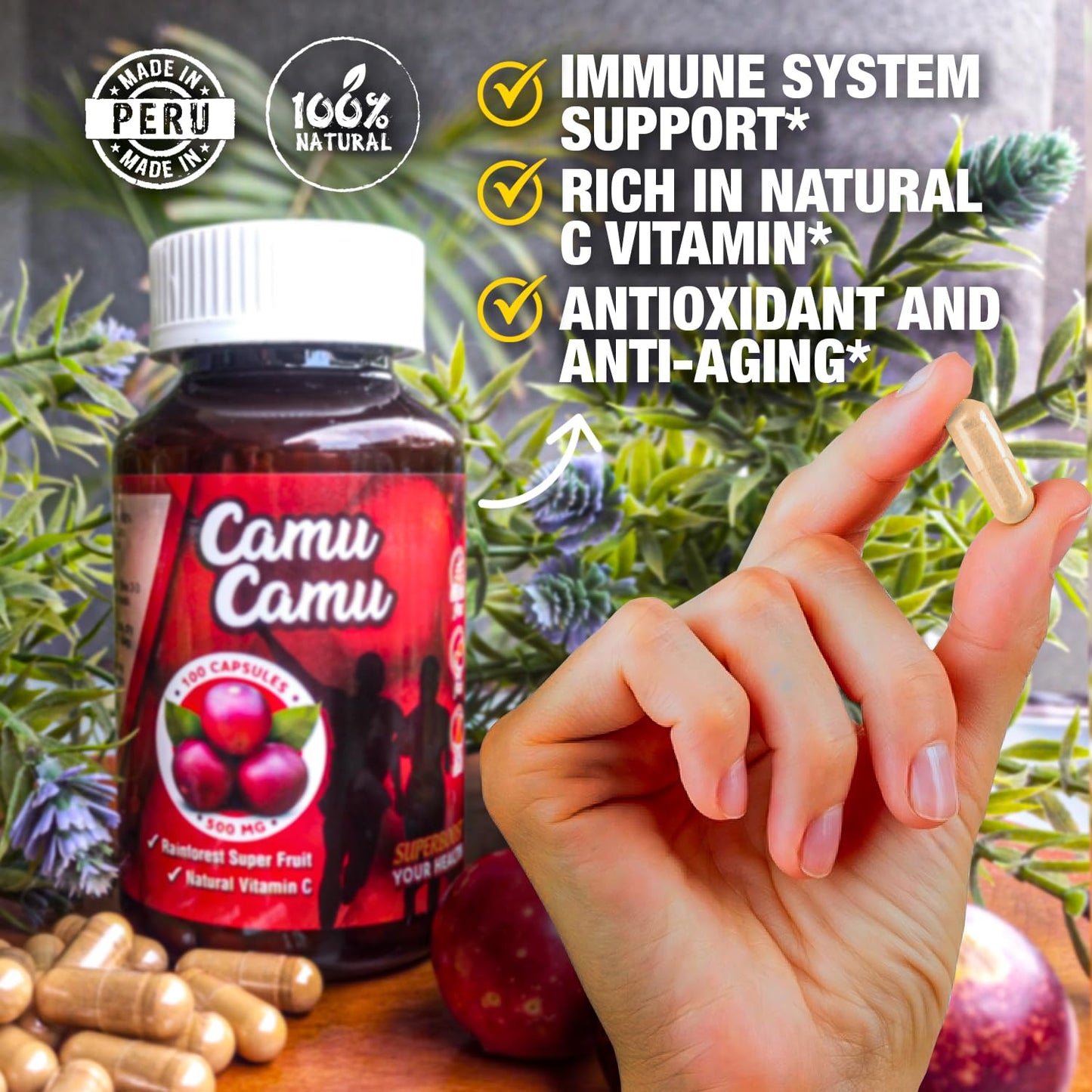 Sikyriah Camu Camu Capsules 1000mg – Immune Support, Vitamin C, Non-GMO, Gluten Free