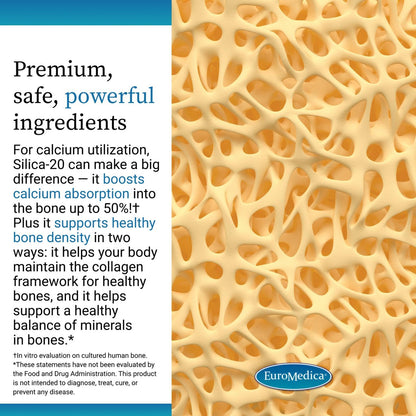 EuroMedica Silica-20 – Supports Bone Density, Collagen, Hair & Nails – 60 Tablets