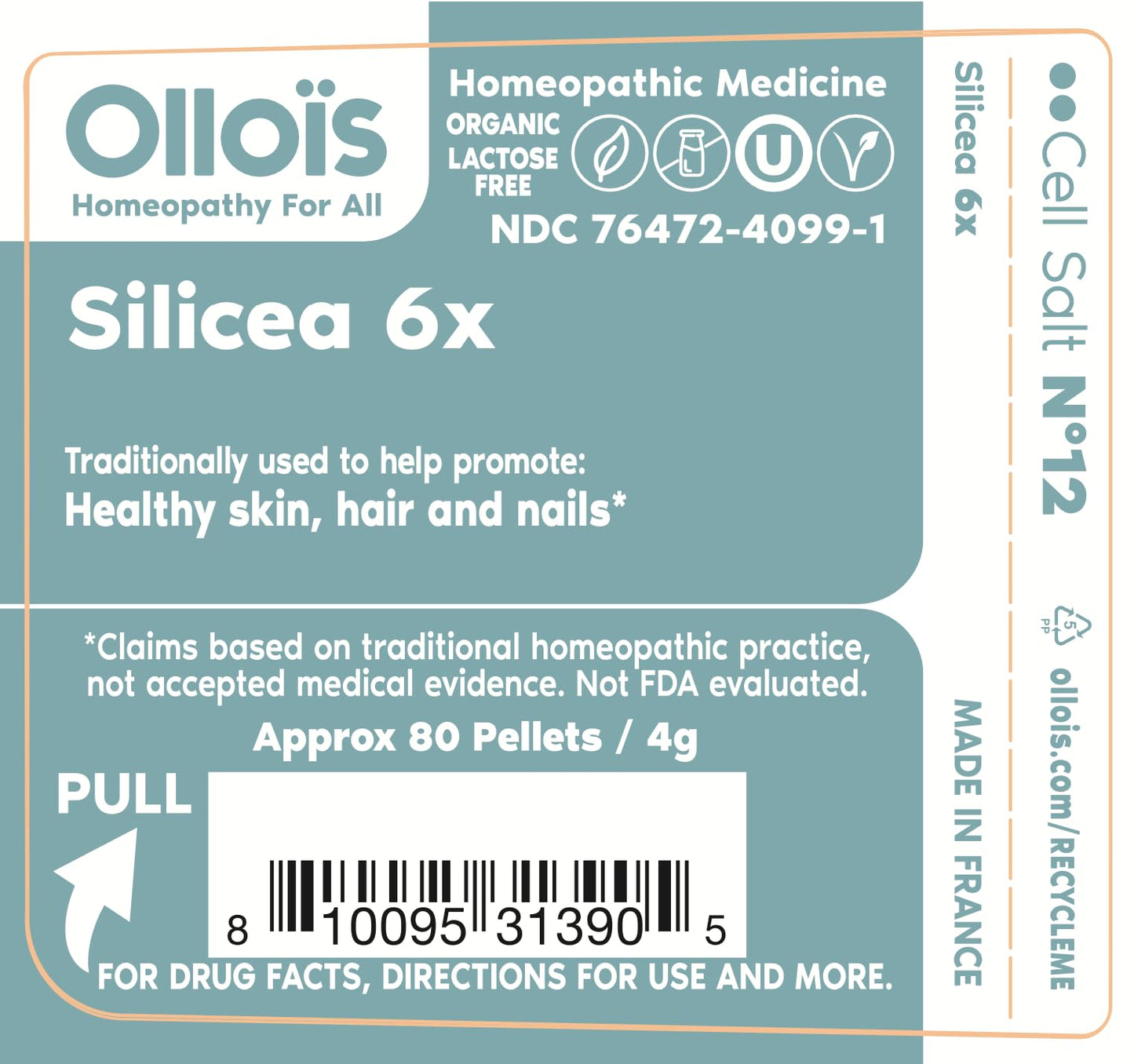 Silicea- OLLOIS - Organic & Vegan, Kosher Certified, Cell Salt #12 (Approx. 80 pellets)