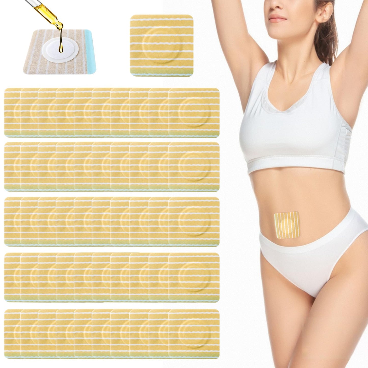 50PCS Silicone Castor Oil Belly Button Patches – Nonwoven Film, Organic Cotton, Disposable Pack