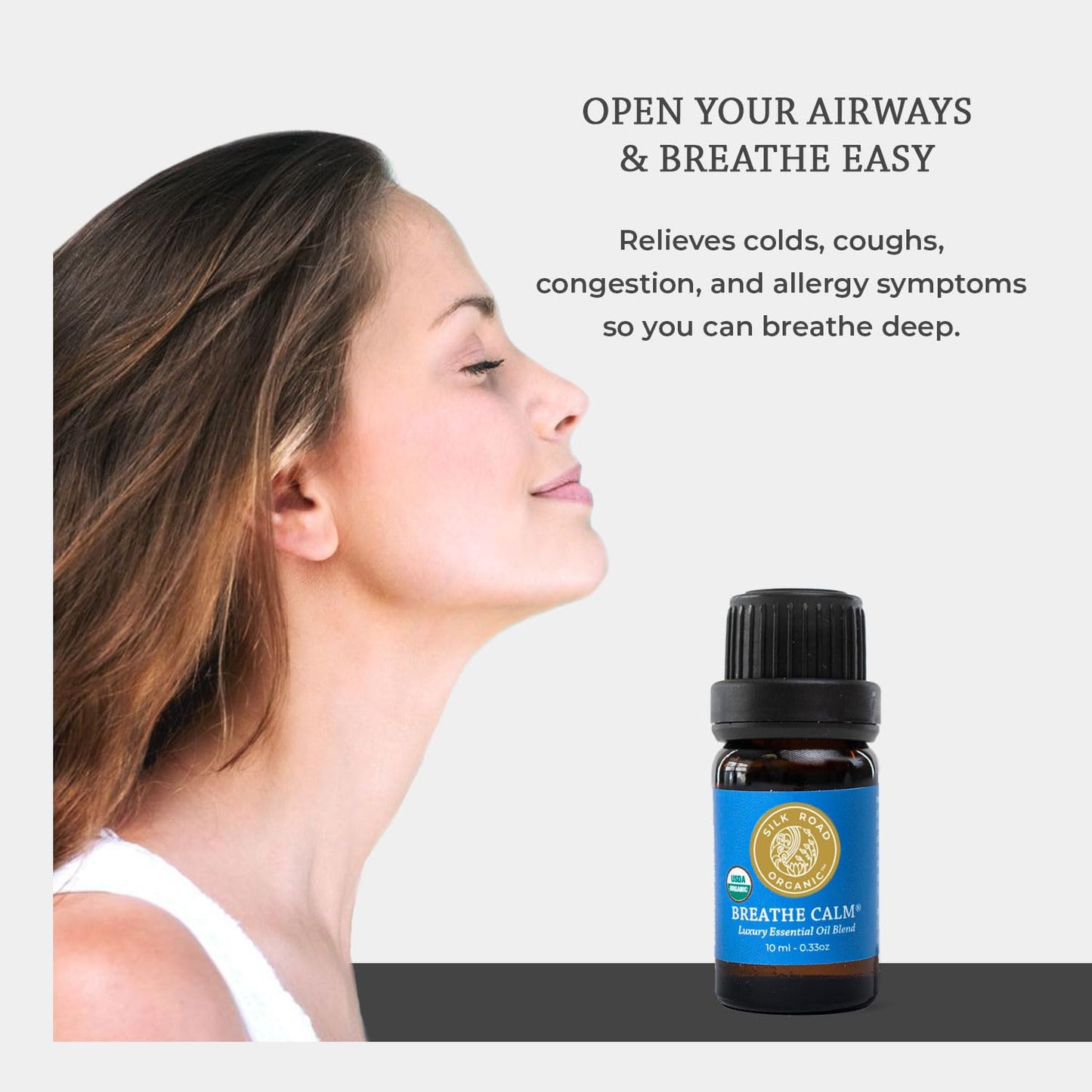 Silk Road Breathe Calm Essential Oil Blend – 100% Pure, USDA Organic, 10ml