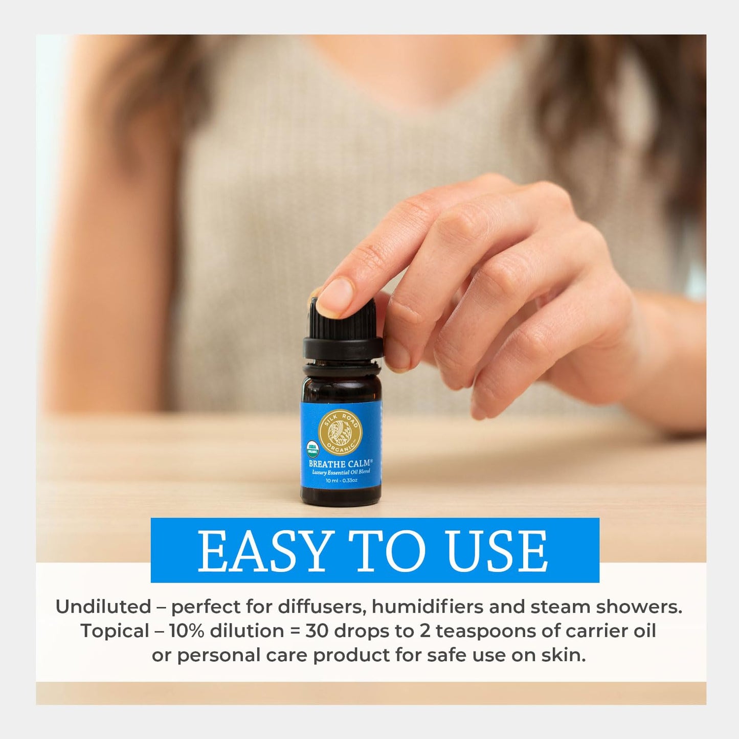 Silk Road Breathe Calm Essential Oil Blend – 100% Pure, USDA Organic, 10ml