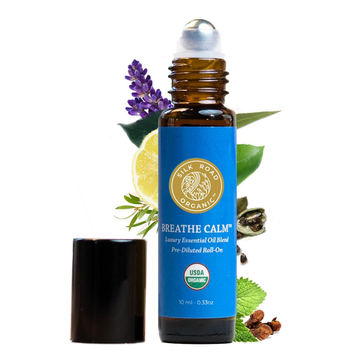 Silk Road Breathe Calm Essential Oil Roll-On – 100% Pure USDA Organic, 10 ml