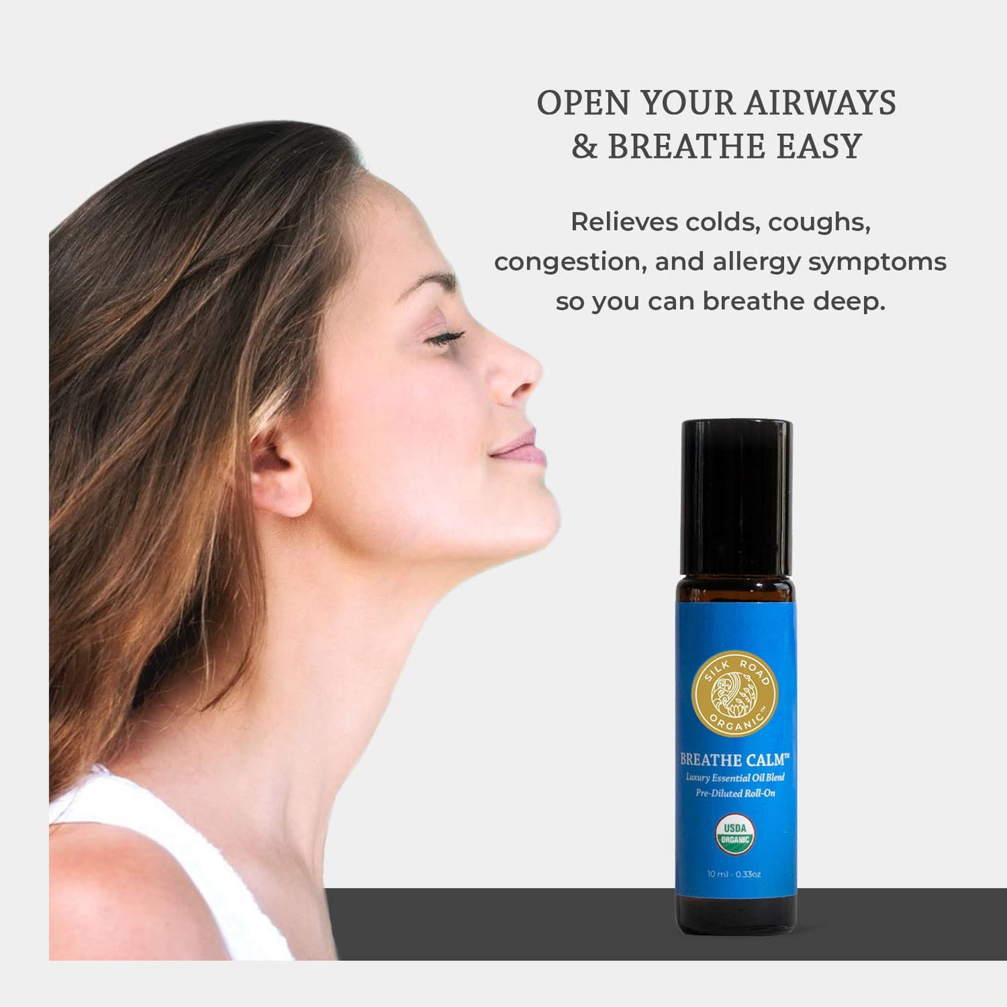 Silk Road Breathe Calm Essential Oil Roll-On – 100% Pure USDA Organic, 10 ml