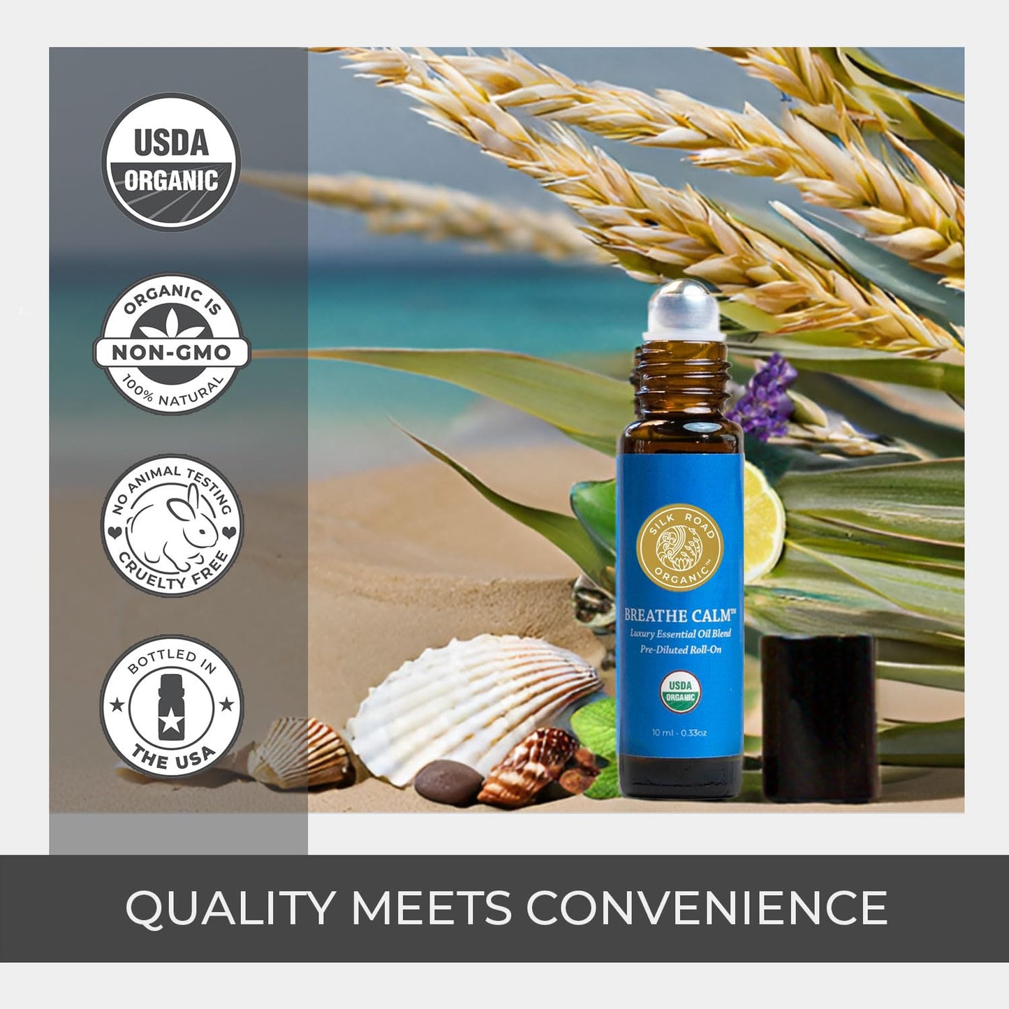 Silk Road Breathe Calm Essential Oil Roll-On – 100% Pure USDA Organic, 10 ml