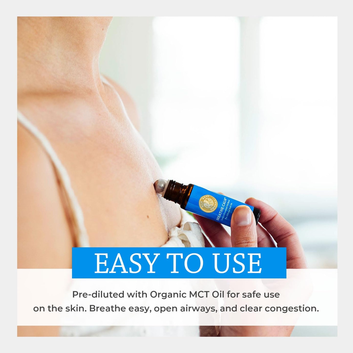 Silk Road Breathe Calm Essential Oil Roll-On – 100% Pure USDA Organic, 10 ml