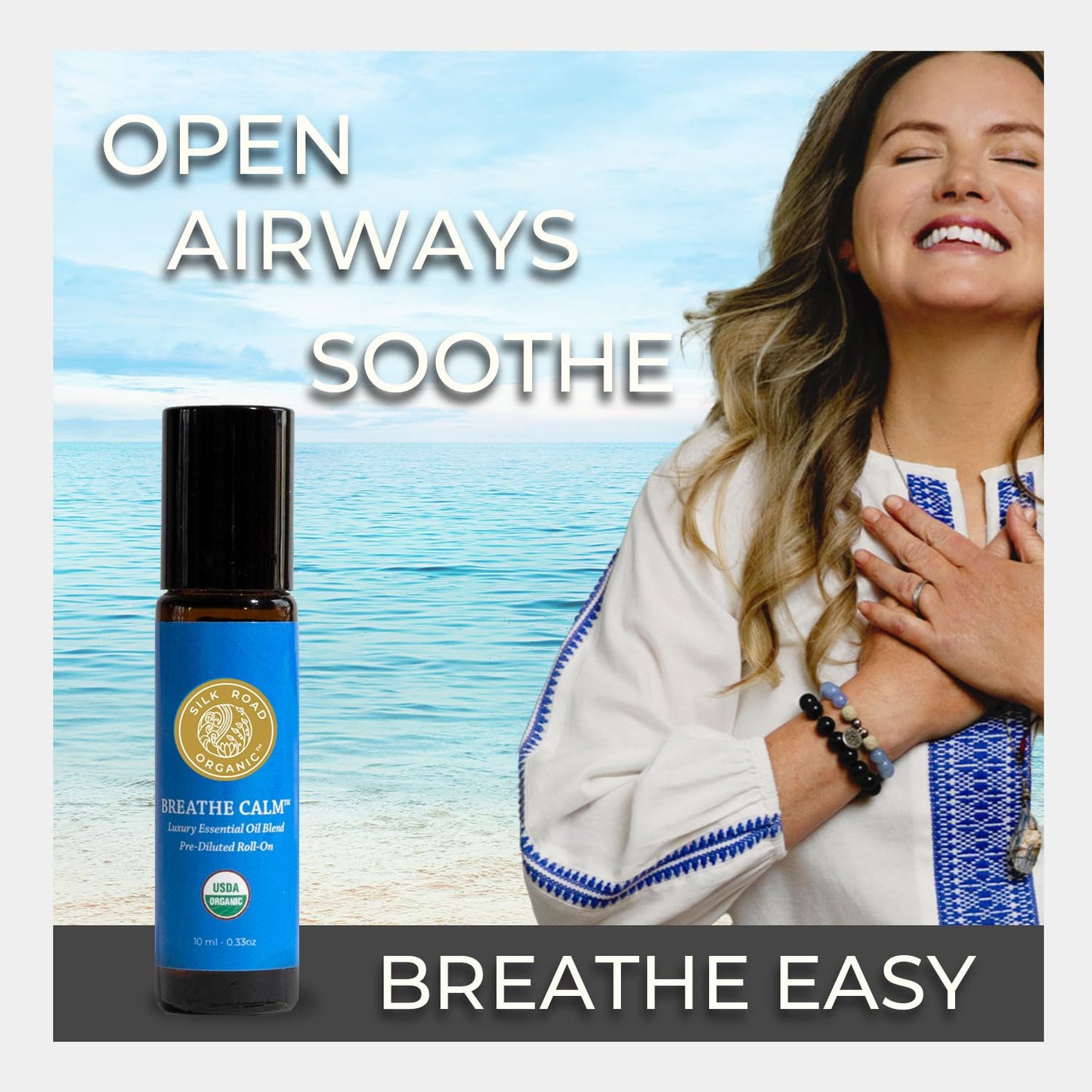 Silk Road Breathe Calm Essential Oil Roll-On – 100% Pure USDA Organic, 10 ml