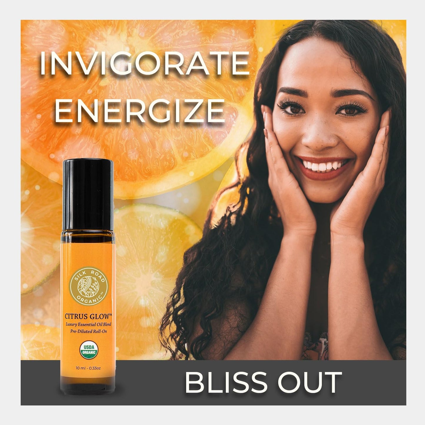 Silk Road Organic Citrus Glow Essential Oil Roll-On – 100% Pure USDA Organic Citrus & Vanilla, 10 ml