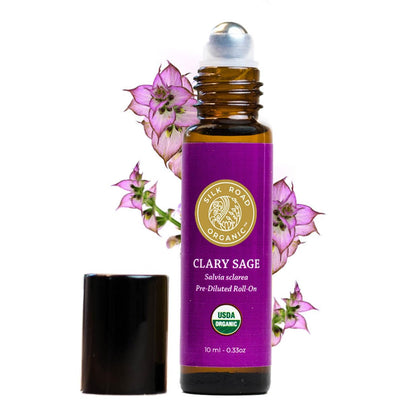 Silk Road Organic Clary Sage Essential Oil Roll-On – 100% Pure, USDA Organic, 10 ml