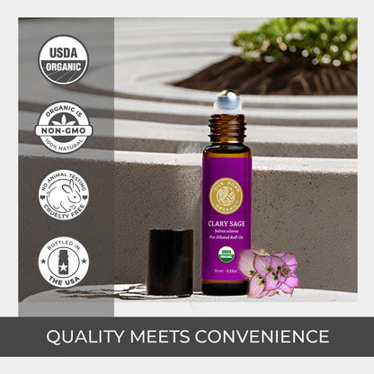 Silk Road Organic Clary Sage Essential Oil Roll-On – 100% Pure, USDA Organic, 10 ml