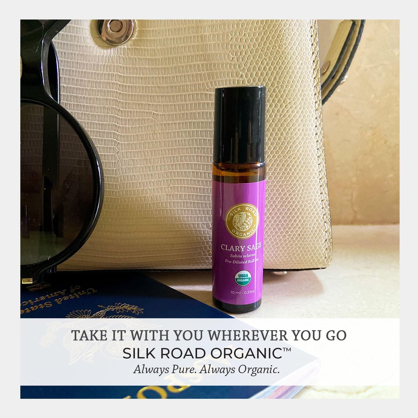 Silk Road Organic Clary Sage Essential Oil Roll-On – 100% Pure, USDA Organic, 10 ml