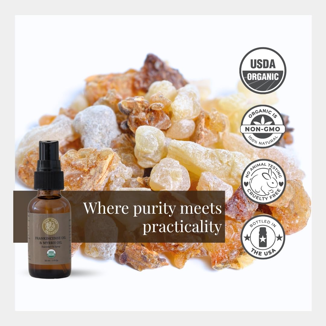 Silk Road Frankincense & Myrrh Essential Oil Spray – 1 oz, 100% Pure, USDA Organic