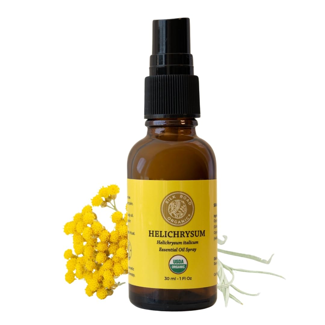 Silk Road Organic Helichrysum Italicum Essential Oil Spray – 100% Pure & USDA Organic, Skin Vitality & Anti-Aging (1 oz)