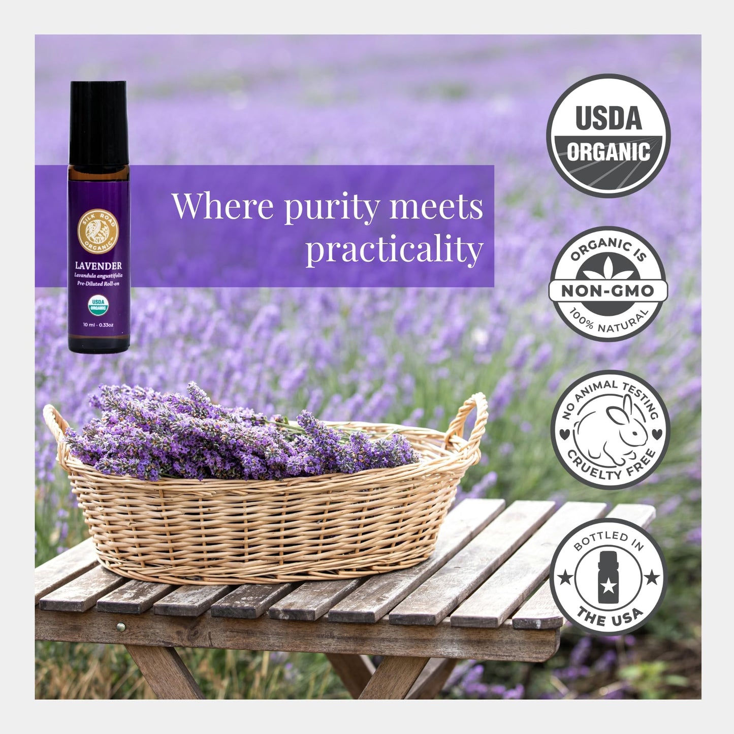 Silk Road Organic Lavender Essential Oil Roll-On – USDA Certified Organic, Calming, Relaxation & Sleep, 10 ml Aromatherapy Roller