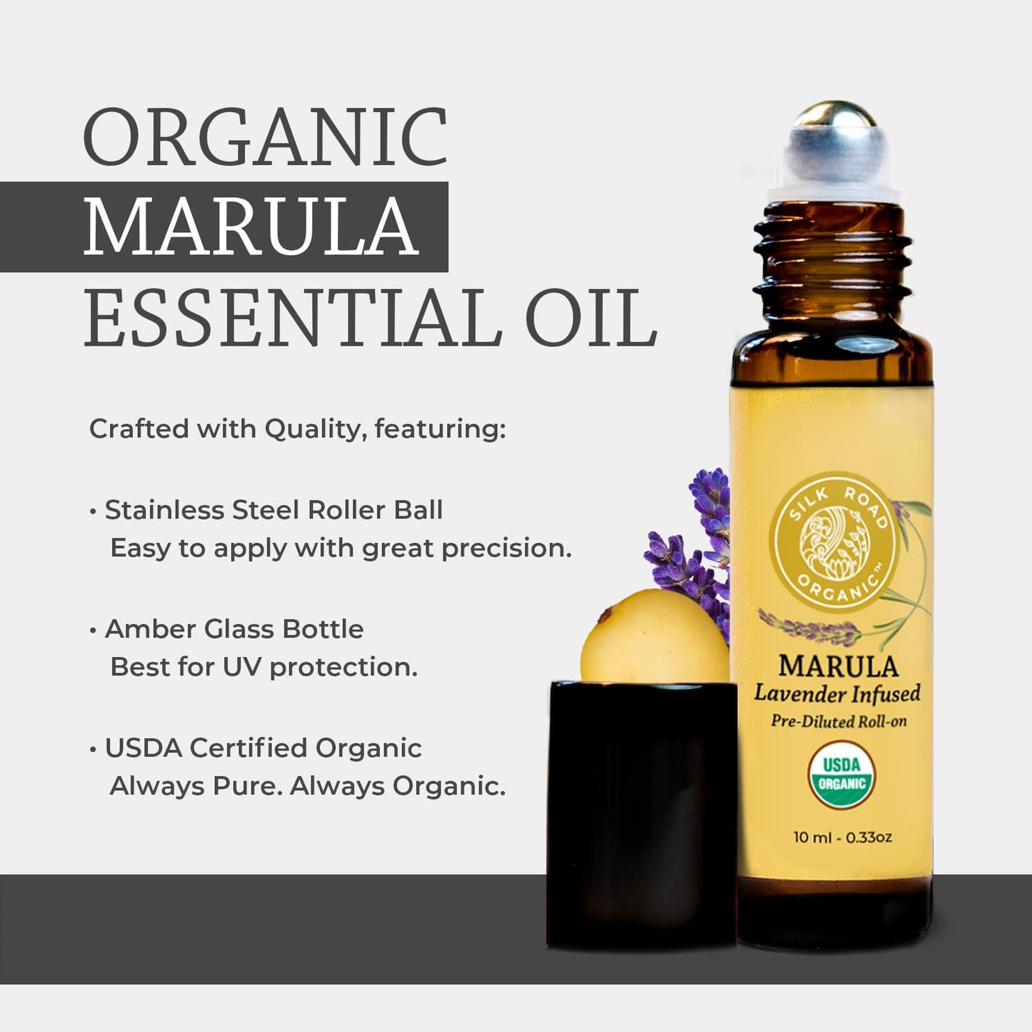 Silk Road Organic Marula Oil & Lavender Roll On – USDA Certified Organic, 10 ml