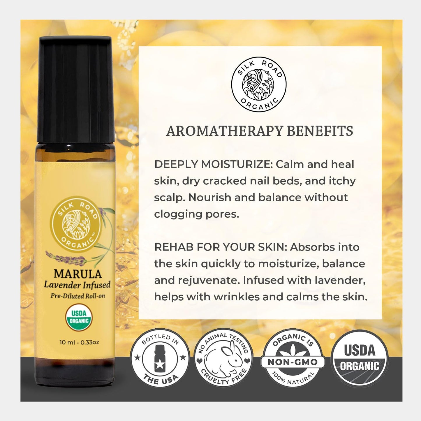 Silk Road Organic Marula Oil & Lavender Roll On – USDA Certified Organic, 10 ml