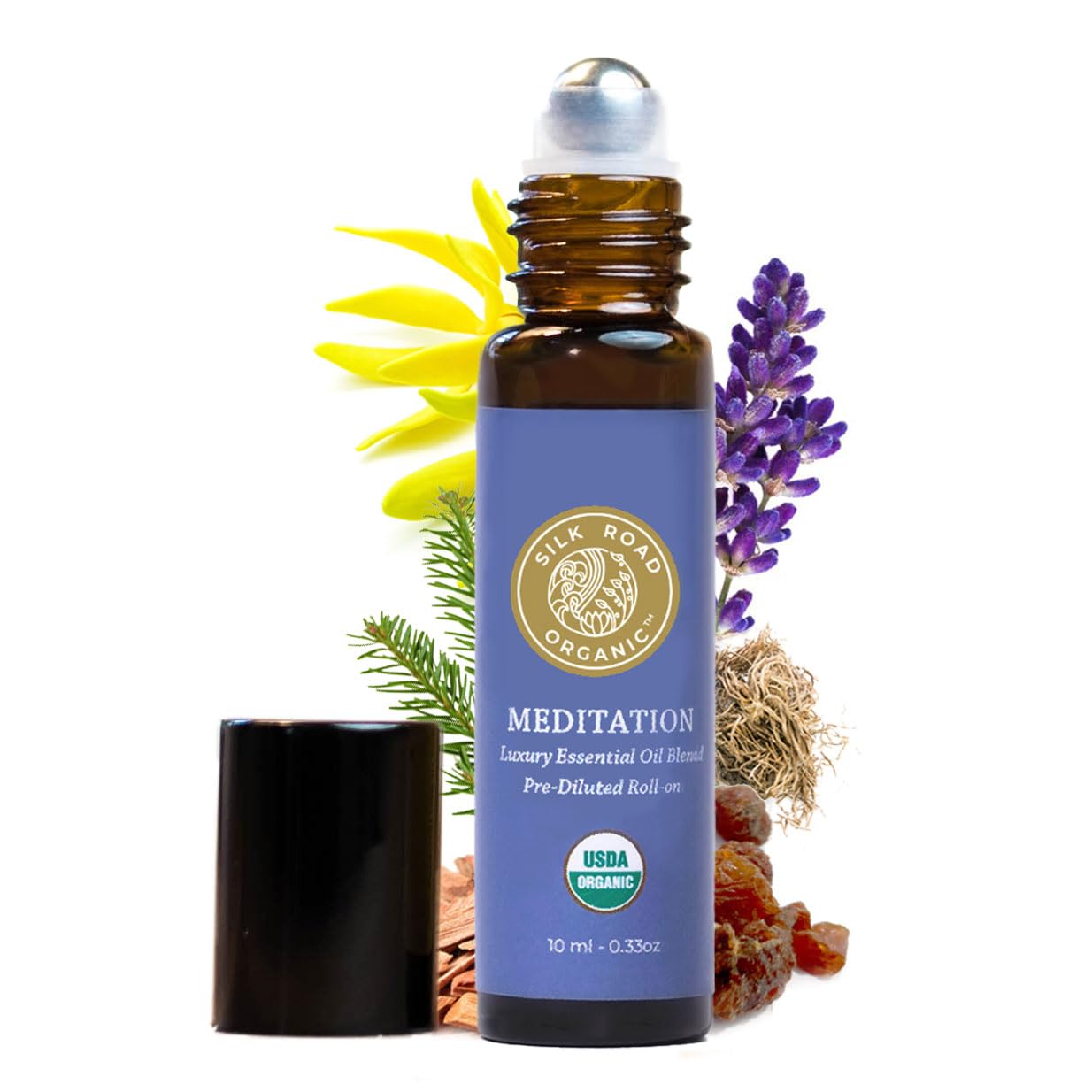 Silk Road Organic Meditation Essential Oil Roll-On – 100% Pure USDA Organic, 10ml – Chakra Healing & Mindfulness