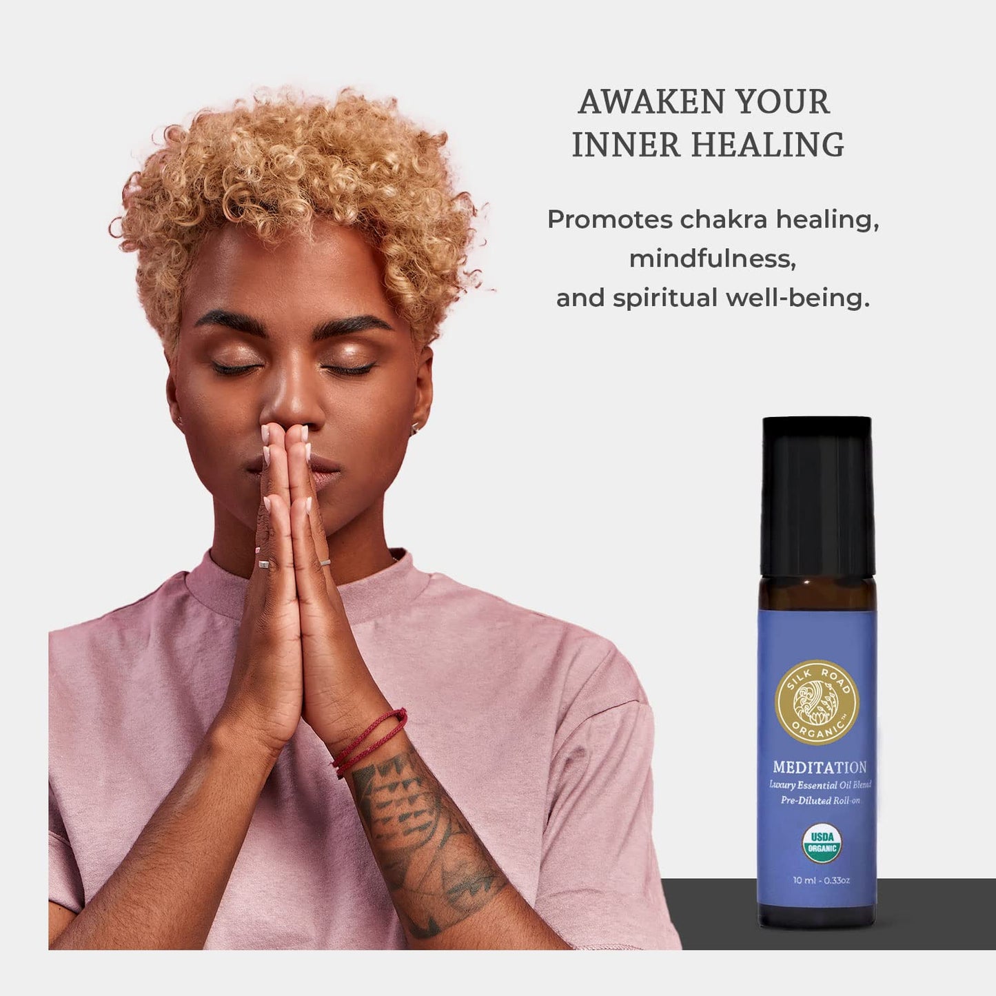 Silk Road Organic Meditation Essential Oil Roll-On – 100% Pure USDA Organic, 10ml – Chakra Healing & Mindfulness
