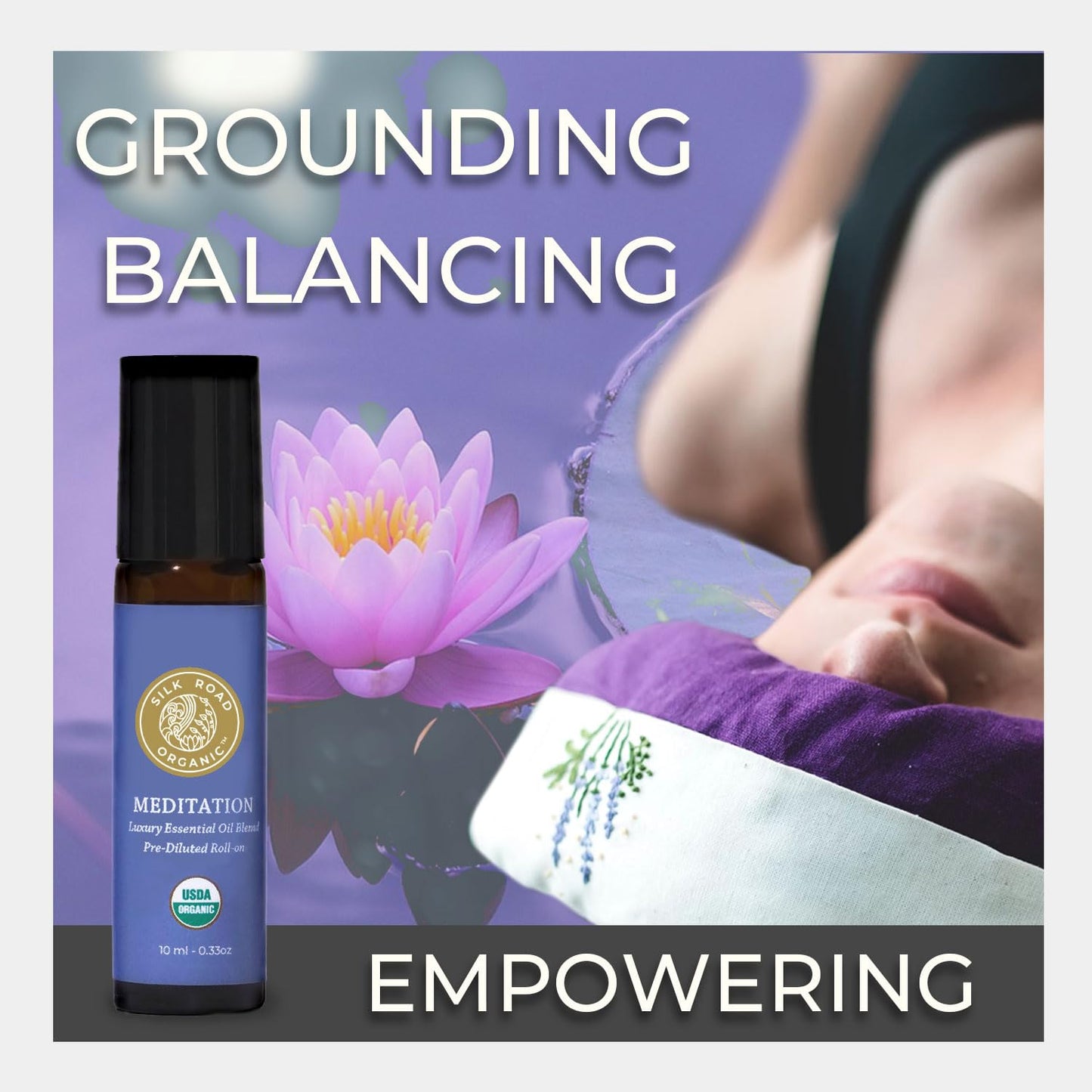 Silk Road Organic Meditation Essential Oil Roll-On – 100% Pure USDA Organic, 10ml – Chakra Healing & Mindfulness