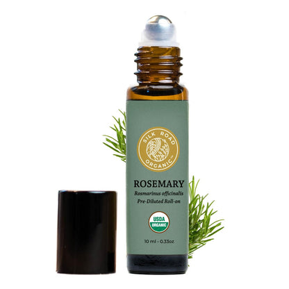 Silk Road Organic Rosemary Essential Oil & Jojoba Roll On – USDA Certified, Hair Growth Support, 10 ml
